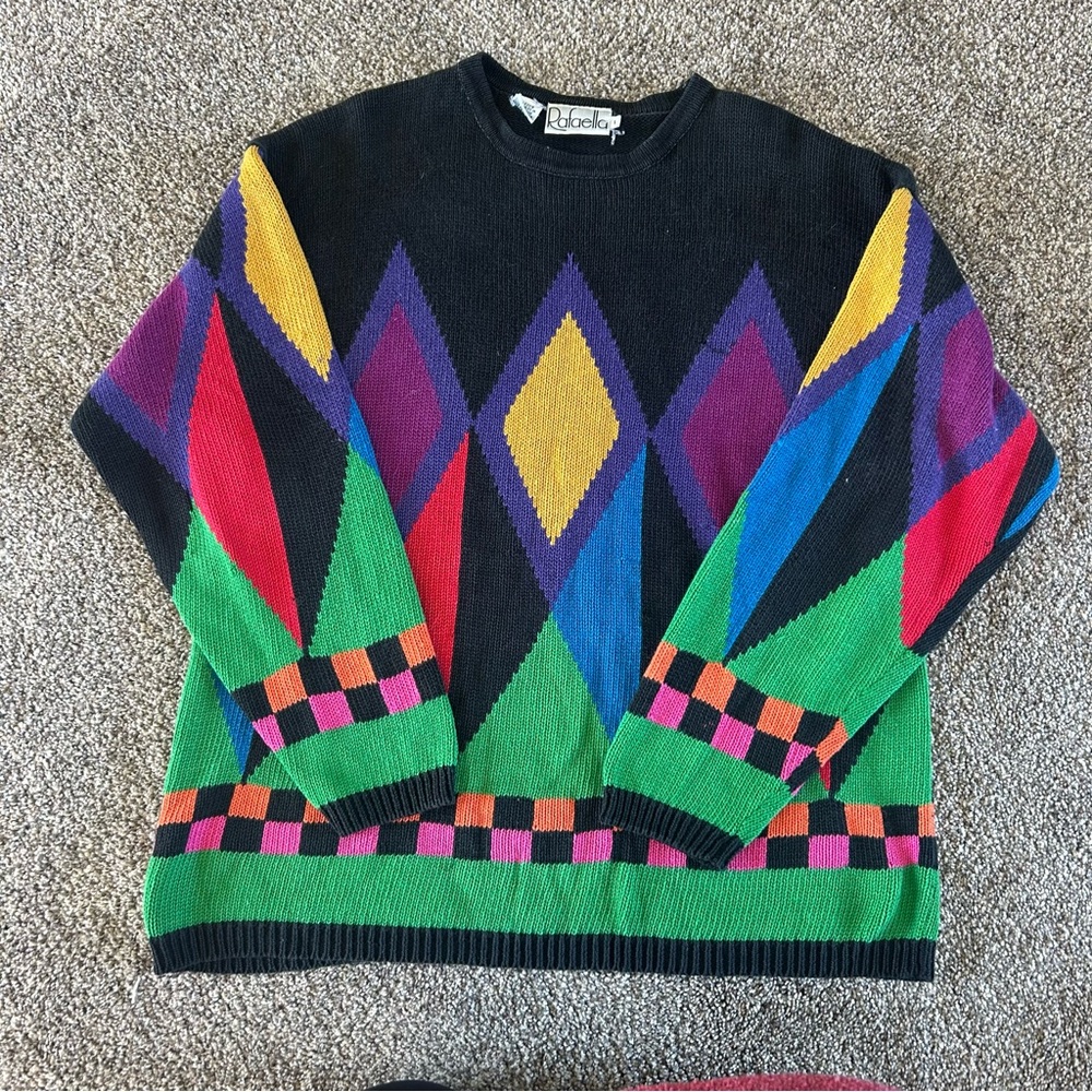 [Rafaella] VTG 80s Geometric Knit Sweater - Picture 2 of 6